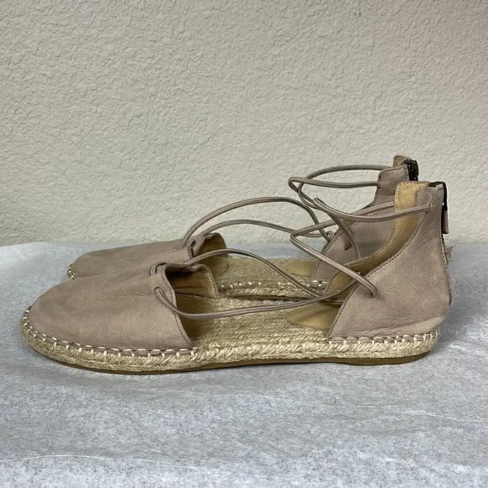 Eileen Fisher Lace Up Espadrille Sandals Lee Beige Tan Suede DIY Needs Repair 9